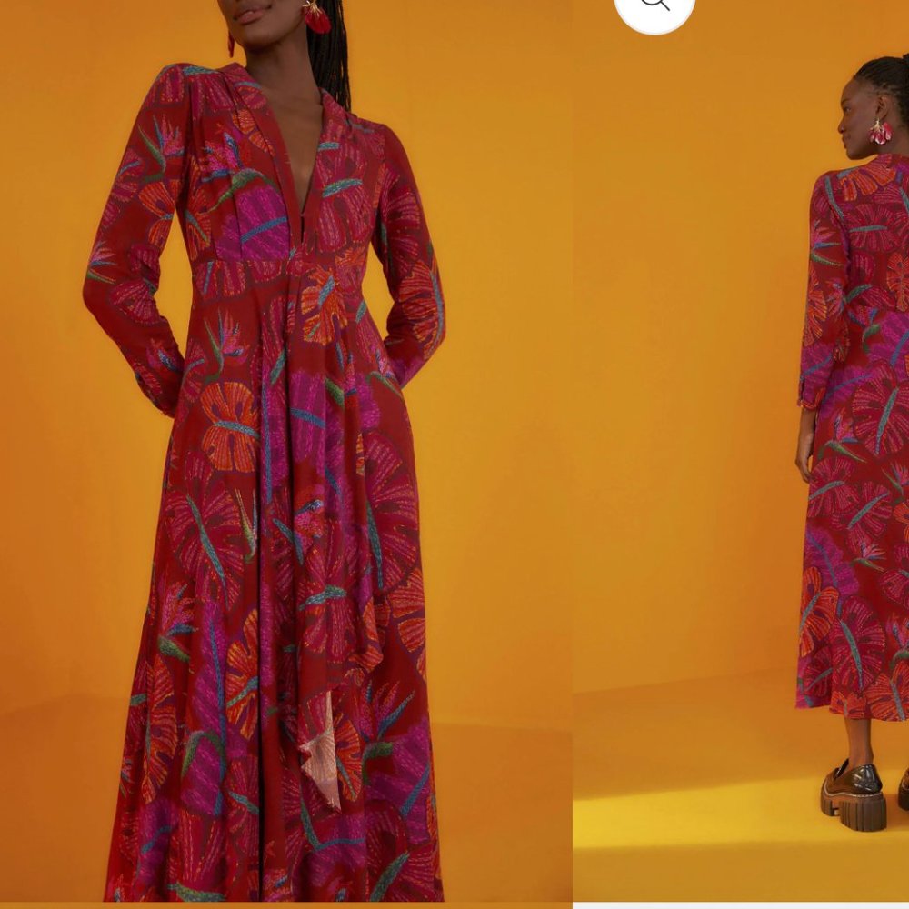 FARM RIO Red Delicate Leaves Maxi Dress - NWT